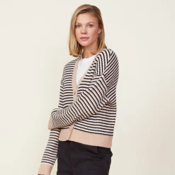 MONROW Merino Wool Cardigan DUSKWINTER/WHITEBLACKSTRIPES Shop